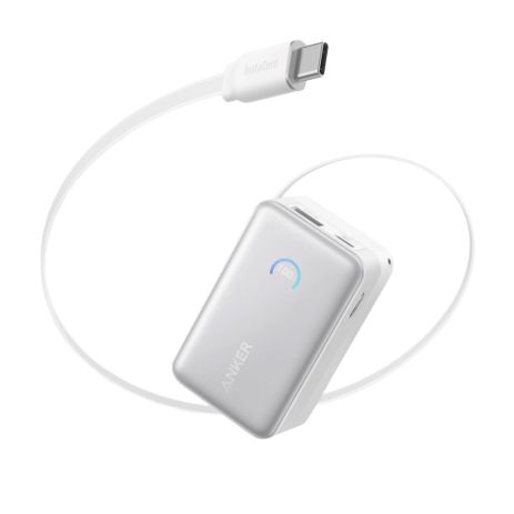 Павербанк Anker Nano Power Bank A1638 10 000 мАч 45W для телефона и ноутбука со встроенным выдвижным кабелем USB-C Белый