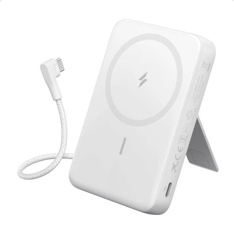 Магнитный беспроводной павербанк Anker Zolo 10000 mAh 30W с встроенным кабелем Type-C и подставкой A1685 White