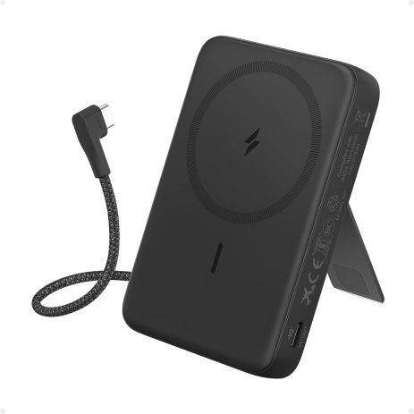 Магнитный беспроводной павербанк Anker Zolo 10000 mAh 30W с встроенным кабелем Type-C и подставкой A1685 Black