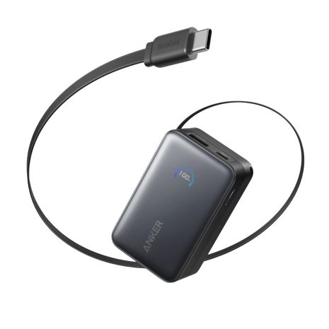 Павербанк Anker Nano Power Bank A1638 10 000 мАч 45W для телефона и ноутбука со встроенным выдвижным кабелем USB-C Черный