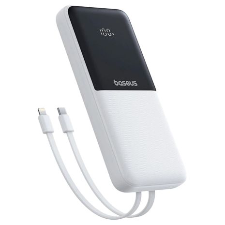 Павербанк Baseus 10000mAh 22.5W з вбудованими кабелями Type-C та Lightning, швидка зарядка, дисплей Білий PJP31