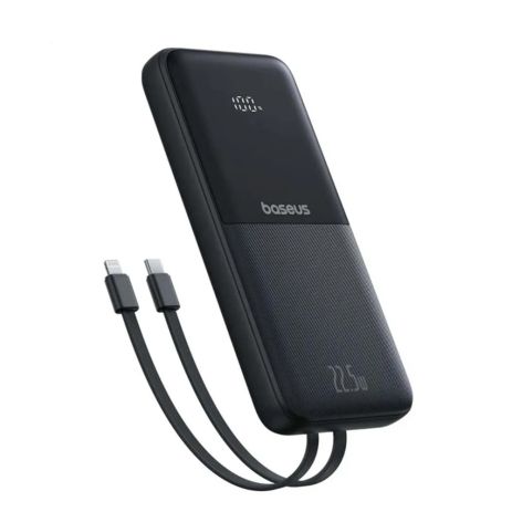 Павербанк Baseus 10000mAh 22.5W з вбудованими кабелями Type-C та Lightning, швидка зарядка, дисплей Чорний PJP31 Павербанк Baseus 10000mAh 22.5W з вбудованими кабелями Type-C та Lightning, швидка зарядка, дисплей Чорний PJP31