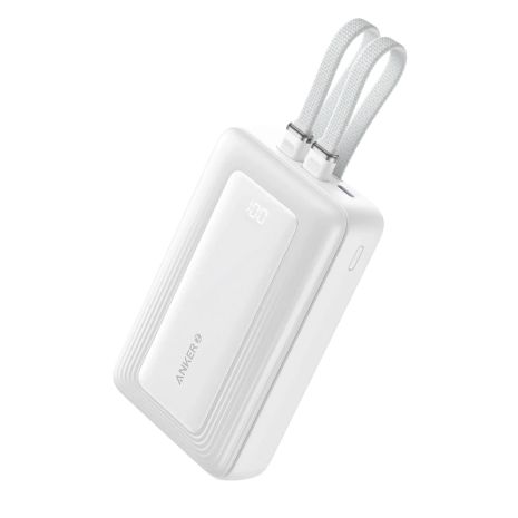 Павербанк Anker Zolo A1681 20000mAh 30W со встроенными кабелями USB-C+ Lightning, Power Delivery, Fast Charge, дисплей Белый
