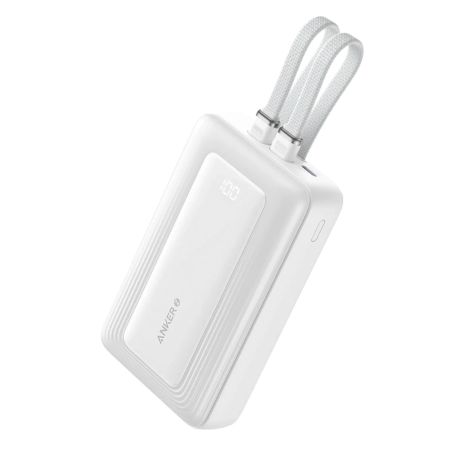 Павербанк Anker Zolo A1681 20000mAh 30W з вбудованими кабелями USB-C + Lightning, Power Delivery, Fast Charge, дисплей Білий