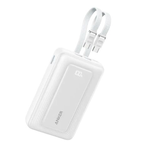 Павербанк Anker Zolo A110M 20000mAh 45W Fast Charge PD з двома вбудованими кабелями USB-C, дисплей, швидка зарядка Білий
