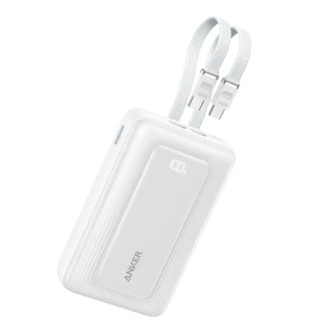 Павербанк Anker Zolo A110M 20000mAh 45W Fast Charge PD с двумя встроенными кабелями USB-C, дисплей, быстрая зарядка Белый