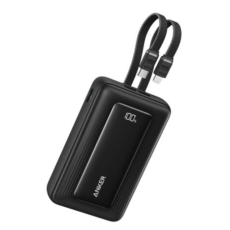 Павербанк Anker Zolo A1681 20000mAh 30W со встроенными кабелями USB-C+ Lightning, Power Delivery, Fast Charge, дисплей Черный