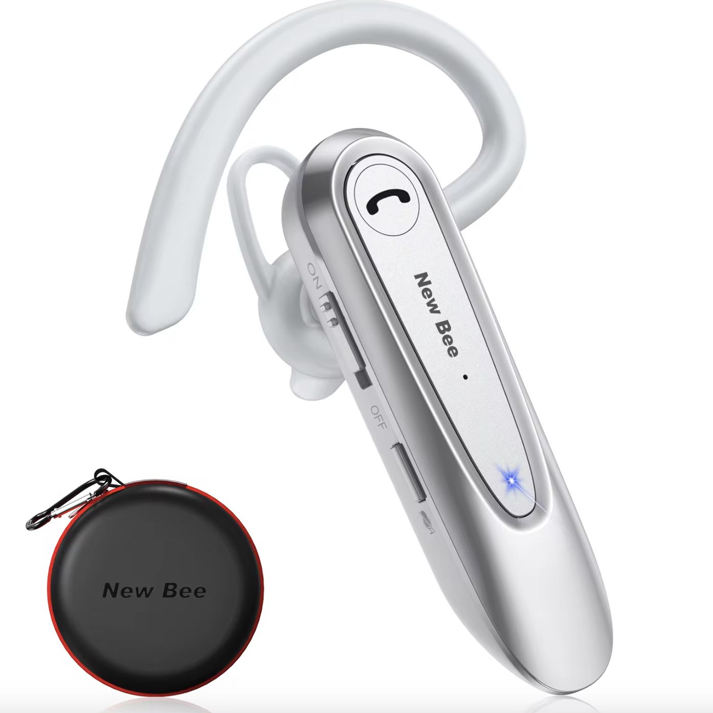 Бездротова bluetooth гарнітура New Bee LC-B45 із шумопоглинанням та чохлом White Бездротова bluetooth гарнітура New Bee LC-B45 із шумопоглинанням та чохлом White