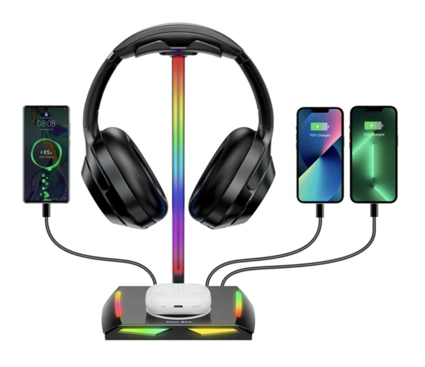 Підставка для ігрових навушників 5 в 1 RGB New Bee Z12 з бездротовою зарядкою Black Підставка для ігрових навушників 5 в 1 RGB New Bee Z12 з бездротовою зарядкою Black