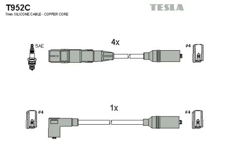 Комплект проводов зажигания, VW PASSAT, AUDI A4, TESLA (T952C)