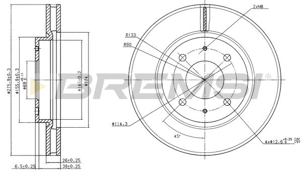 Диск гальмівний MITSUBISHI LANCER, BREMSI (CD7845V) Диск гальмівний MITSUBISHI LANCER, BREMSI (CD7845V)