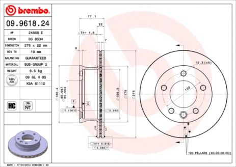 Диск тормозной MERCEDES-BENZ SPRINTER, BREMBO (09961824) Диск тормозной MERCEDES-BENZ SPRINTER, BREMBO (09961824)