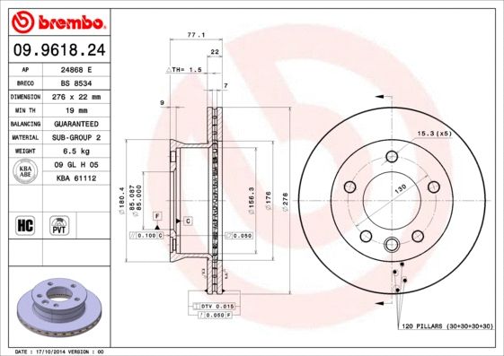 Диск тормозной MERCEDES-BENZ SPRINTER, BREMBO (09961824) Диск тормозной MERCEDES-BENZ SPRINTER, BREMBO (09961824)
