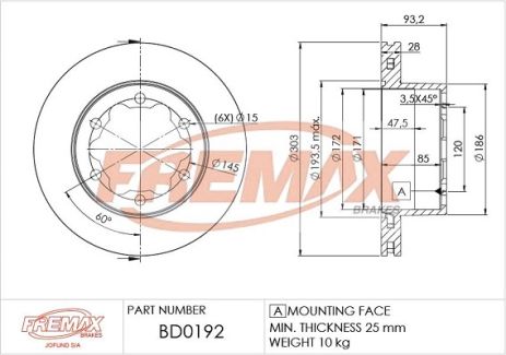 Диск тормозной VW CRAFTER, MERCEDES-BENZ SPRINTER, FREMAX (BD0192) Диск тормозной VW CRAFTER, MERCEDES-BENZ SPRINTER, FREMAX (BD0192)
