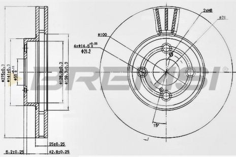 Диск гальмівний TOYOTA COROLLA, BREMSI (CD7461V) Диск гальмівний TOYOTA COROLLA, BREMSI (CD7461V)