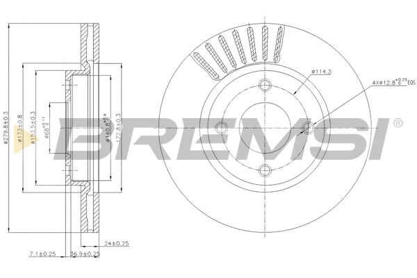 Диск гальмівний NISSAN CUBE, BREMSI (CD7940V) Диск гальмівний NISSAN CUBE, BREMSI (CD7940V)