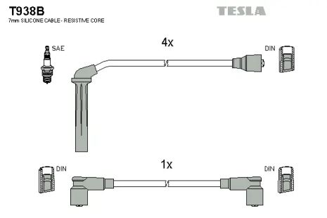 Комплект проводов зажигания, SAAB 900, TESLA (T938B)