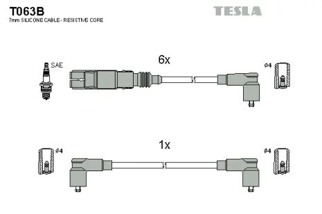Комплект проводов зажигания, VW GOLF, TESLA (T063B)