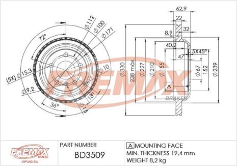 Диск гальмівний MERCEDES-BENZ R-CLASS, FREMAX (BD3509) Диск гальмівний MERCEDES-BENZ R-CLASS, FREMAX (BD3509)
