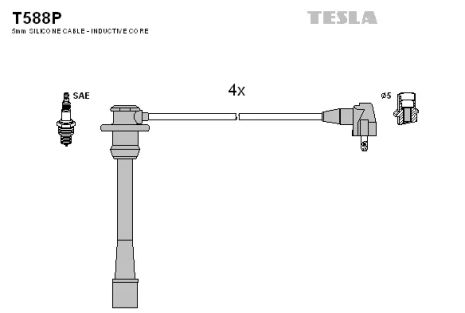 Комплект проводов зажигания, TOYOTA 4, TESLA (T588P)