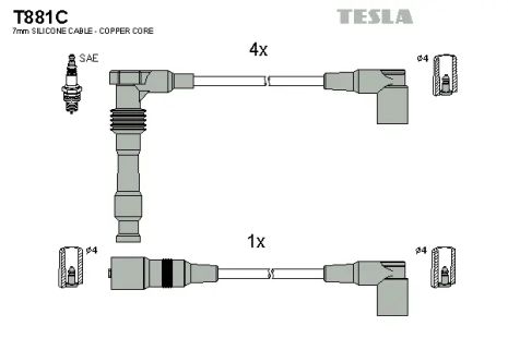 Комплект проводов зажигания, VAUXHALL CAVALIER, OPEL VECTRA, TESLA (T881C)