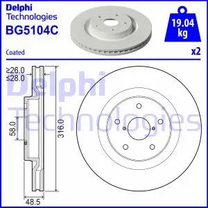 Диск тормозной SUBARU OUTBACK, DELPHI (BG5104C) Диск тормозной SUBARU OUTBACK, DELPHI (BG5104C)