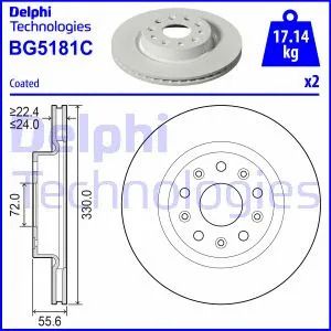 Диск тормозной JEEP WRANGLER, DELPHI (BG5181C) Диск тормозной JEEP WRANGLER, DELPHI (BG5181C)