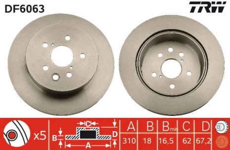 Диск тормозной LEXUS (S19/E2/E30) задний, TRW (DF6063) 06-11