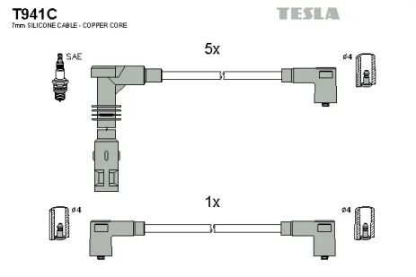 Комплект проводов зажигания, AUDI COUPE, TESLA (T941C)