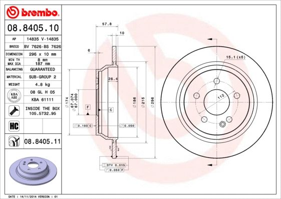 Диск тормозной MERCEDES-BENZ (FJDA), MERCEDES-BENZ VITO, BREMBO (08840511) Диск тормозной MERCEDES-BENZ (FJDA), MERCEDES-BENZ VITO, BREMBO (08840511)