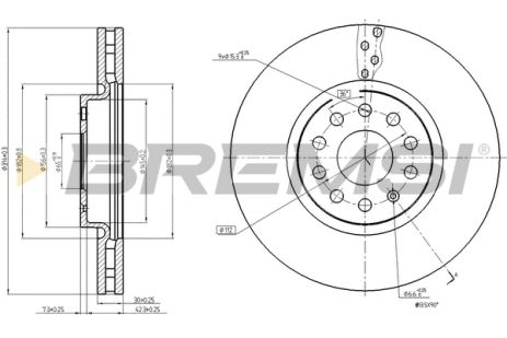 Диск тормозной SKODA KODIAQ, VW TIGUAN, BREMSI (CD8016V) Диск тормозной SKODA KODIAQ, VW TIGUAN, BREMSI (CD8016V)