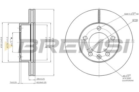 Диск гальмівний NISSAN NV400, RENAULT MASTER, BREMSI (CD7974V) Диск гальмівний NISSAN NV400, RENAULT MASTER, BREMSI (CD7974V)