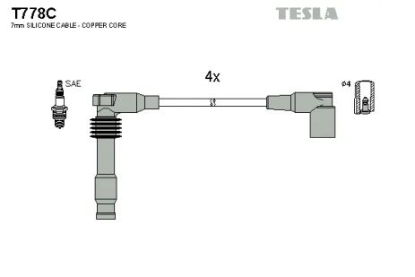 Комплект проводов зажигания, OPEL TIGRA, TESLA (T778C)