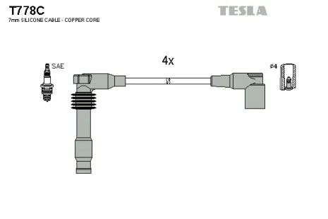 Комплект проводов зажигания, OPEL TIGRA, TESLA (T778C)