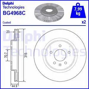 Диск тормозной VAUXHALL INSIGNIA, OPEL INSIGNIA, DELPHI (BG4968C)
