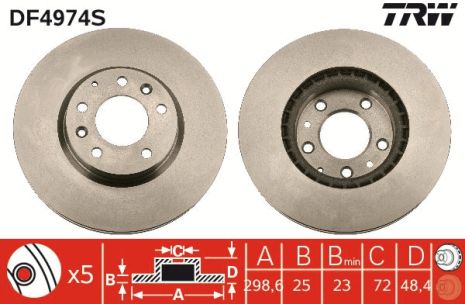 Диск тормозной MAZDA 6 1.8-2.5 задний, TRW (DF4974S) 07-13