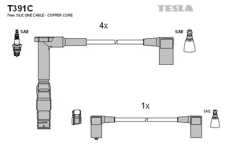 Комплект проводов зажигания, MERCEDES-BENZ 190, TESLA (T391C)