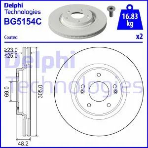 Диск тормозной HYUNDAI SONATA, DELPHI (BG5154C)