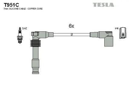 Комплект проводов зажигания, OPEL VECTRA, TESLA (T951C)