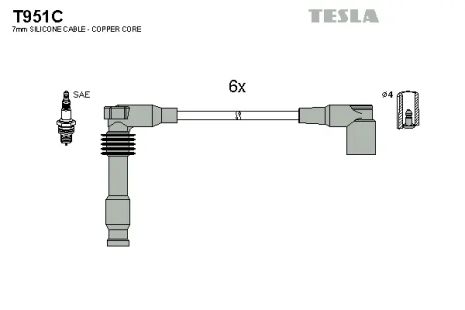 Комплект проводов зажигания, OPEL VECTRA, TESLA (T951C)