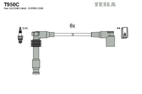 Комплект проводов зажигания, OPEL OMEGA, TESLA (T950C)