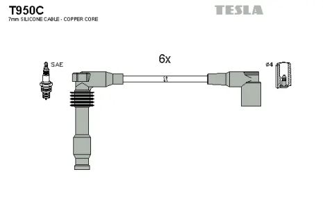 Комплект проводов зажигания, OPEL OMEGA, TESLA (T950C)