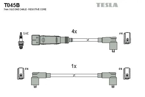 Комплект проводов зажигания, SEAT INCA, VW CADDY, TESLA (T045B)