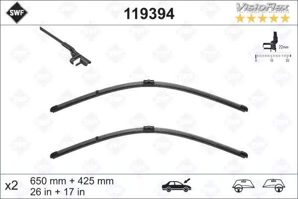 Щетка стеклоочистителя, PEUGEOT 1609355480, FORD 1465888, SWF (119394) Щетка стеклоочистителя, PEUGEOT 1609355480, FORD 1465888, SWF (119394)