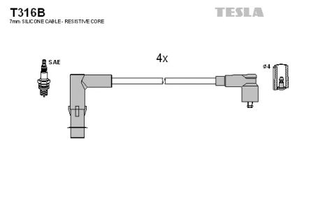 Комплект проводов зажигания, RENAULT LAGUNA, TESLA (T316B)