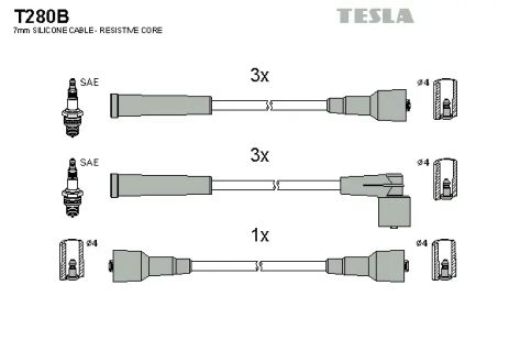 Комплект проводов зажигания, OPEL OMEGA, TESLA (T280B)