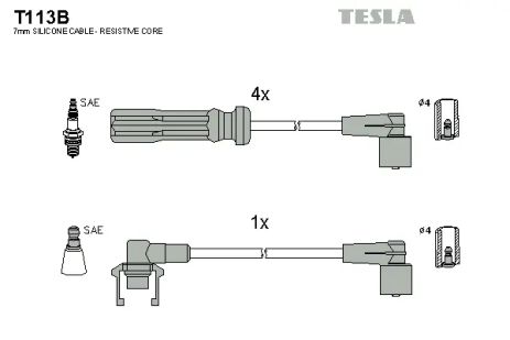 Комплект проводов зажигания, VOLVO 740, TESLA (T113B)