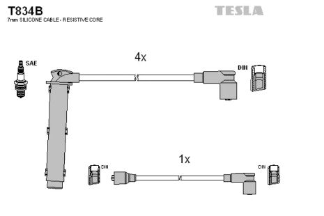 Комплект проводов зажигания, FSO POLONEZ, TESLA (T834B)