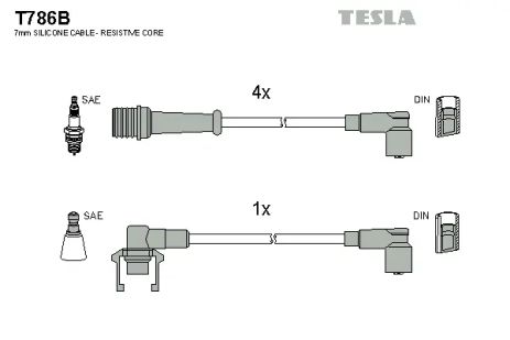 Комплект проводов зажигания, RENAULT 21, TESLA (T786B)
