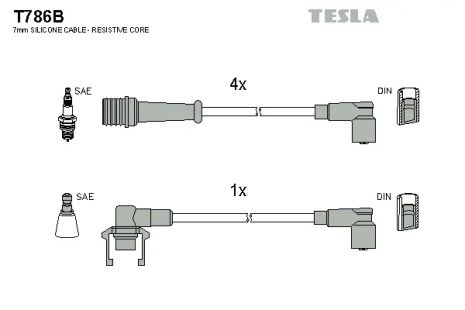 Комплект проводов зажигания, RENAULT 21, TESLA (T786B)